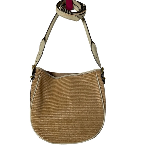 J. Crew Handbags - Crew Raffia Cotton Cream Leather Bag W Crossover Strap